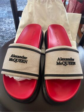 ALEXANDER MCQUEEN Hybrid Logo-Embellished Canvas Slides - Beige 38